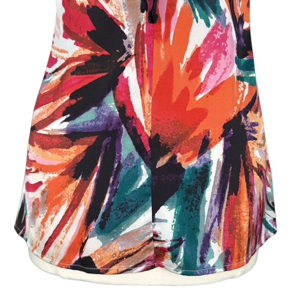 Ann Taylor Floral Watercolor Print Artsy Dressy Boho Tie Back Sleeveless Blouse - Picture 12 of 16